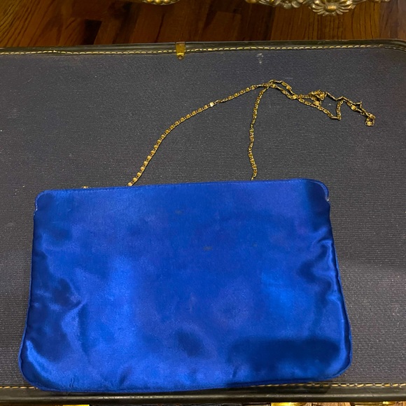 Vintage Blue Satin Clutch Shoulder Bag - Picture 1 of 6